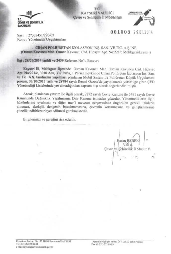 ÇED Proje Uygunluk Belgesi — belge görseli