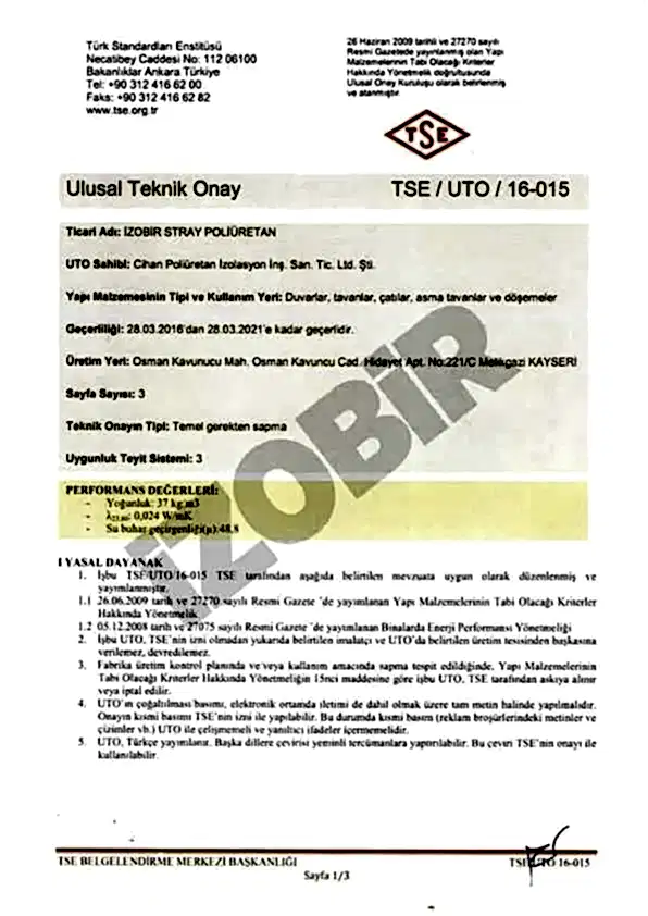 Ulusal Teknik Onay — belge görseli